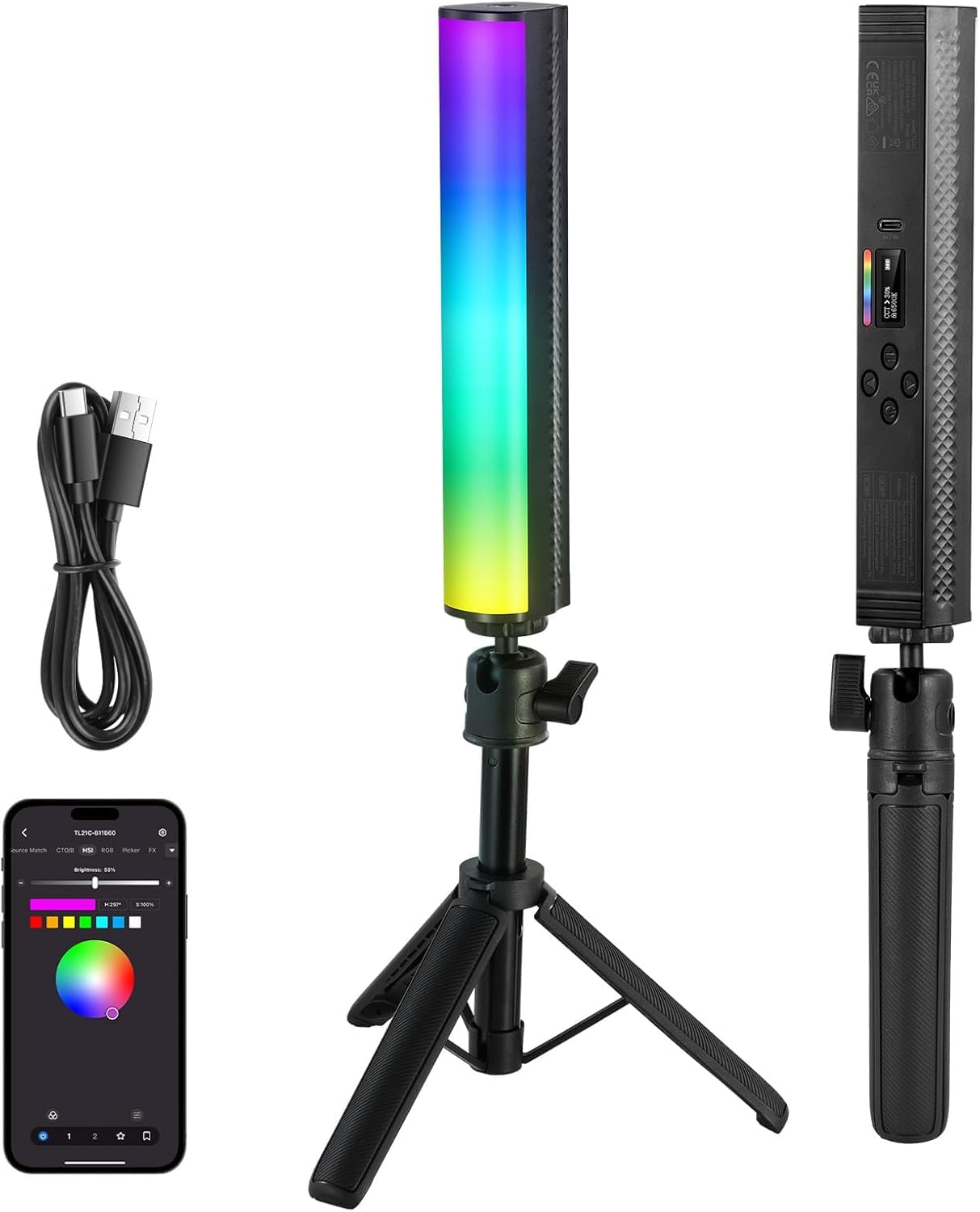 NEEWER RGB Varita Luz con Trípode Escritorio, App Control Magnética Manual Barra Luz Vídeo, 2500K-8500K Regulable CRI95+ 17 Escenas Barra Luz Tubo LED a Todo Color para Vlog, 2550mAh Batería, TL21C