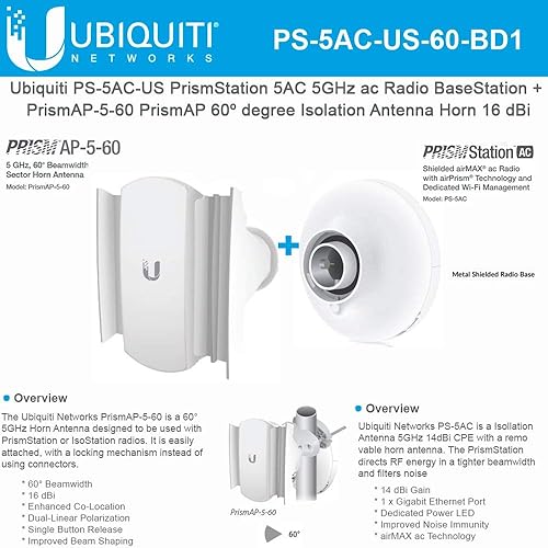 PS-5AC US PrismStation 5AC 5GHz blindado airMAX ac estación base de radio con PrismAP-5-60 PrismAP 60 aislamiento antena cuerno 16 dBi