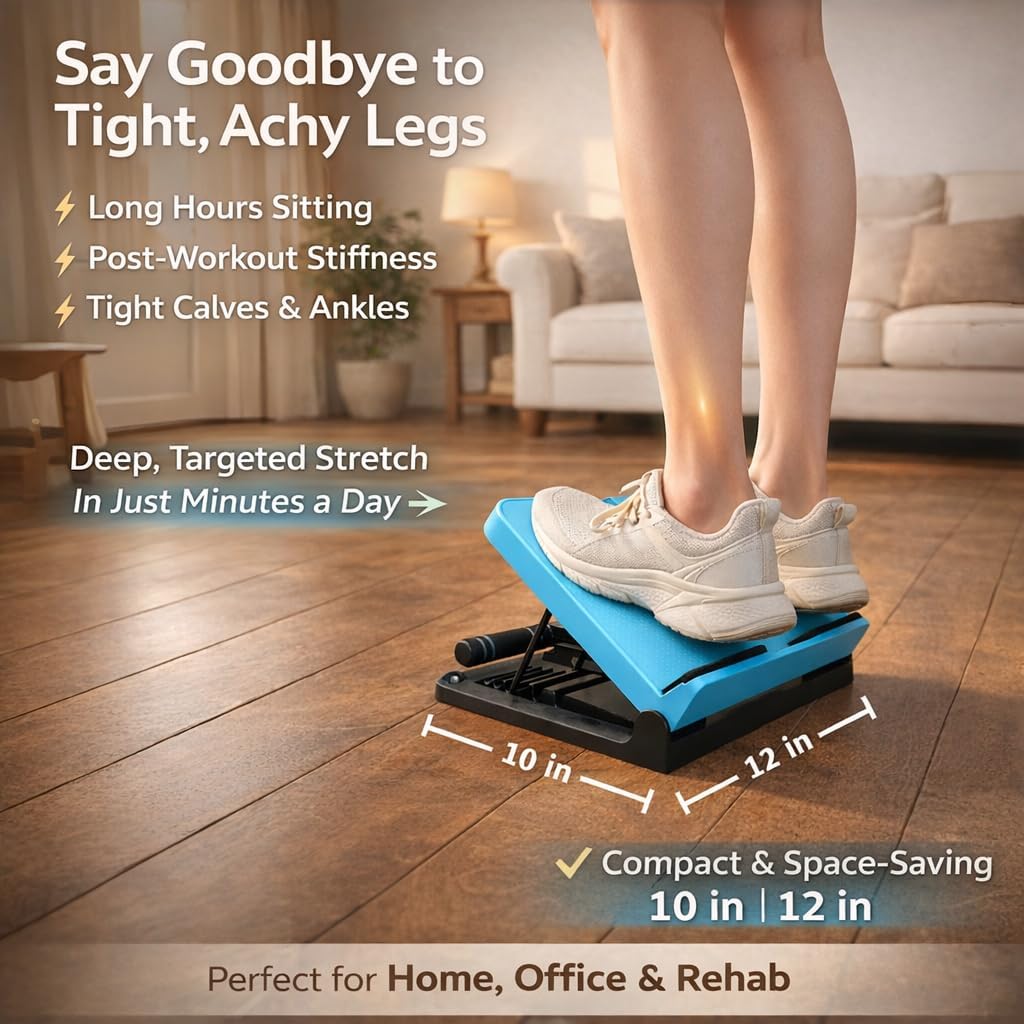 Calf Stretch Board with Timer & Resistance Bands, 6-Level Adjustable Slant Board, 450 lb Weight Capacity, Includes Sit-Up Bar for Home Gym & Stretching