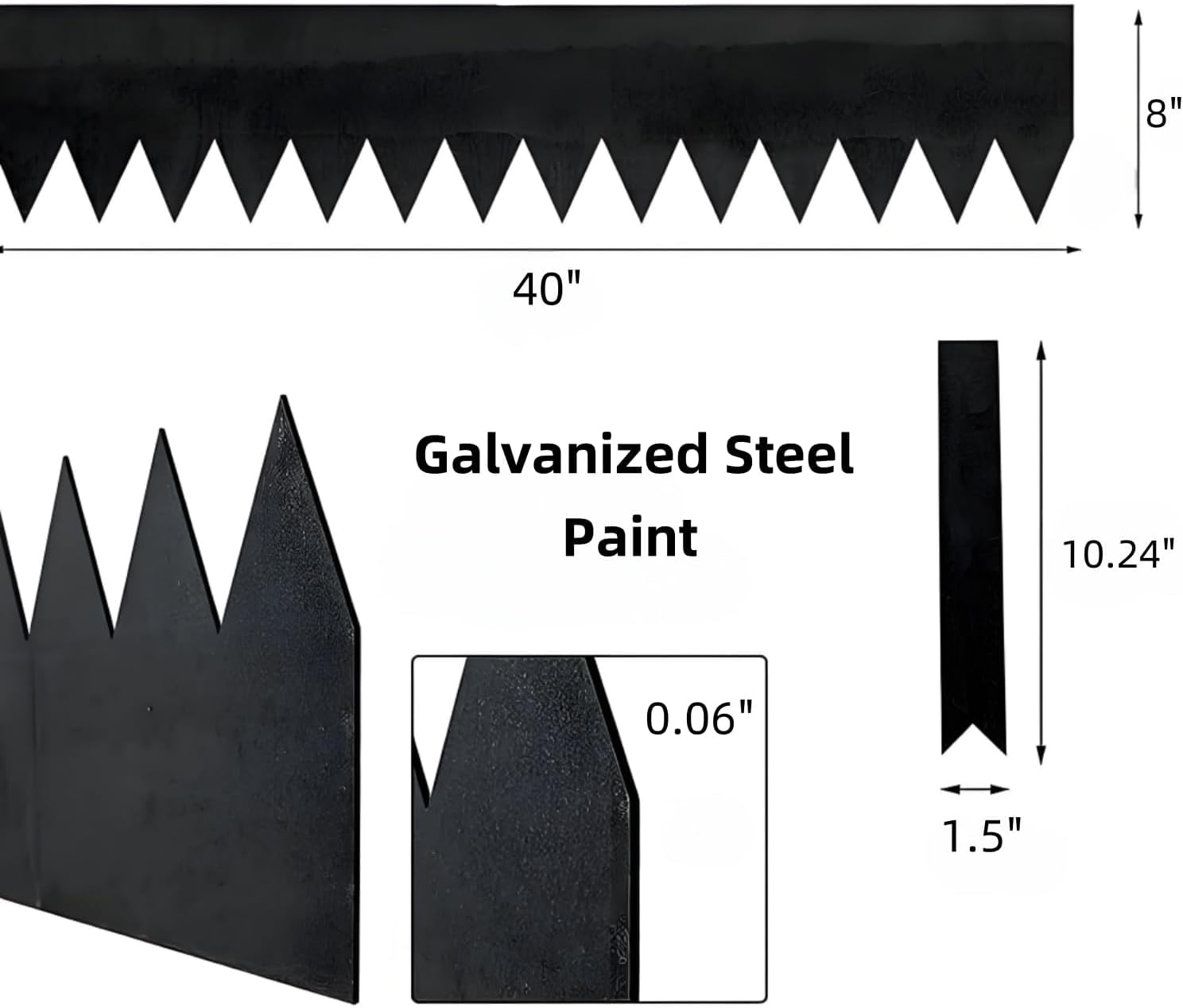6 Pack 40" x 8" Corten Steel Landscape Edging, Pre-Weathered Garden Metal Border (20Ft), Hammer-in Sawtooth Strips, Heavy Duty, w/ 8 Clips & Gloves, Rust Finish Lawn & Yard Edge