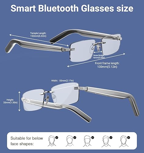 Vista 9 de Lentes inteligentes Bluetooth AI para hombres y mujeres con chat GPT, gafas de traducción con 115 idiomas y lente de bloqueo de luz azul sin marco