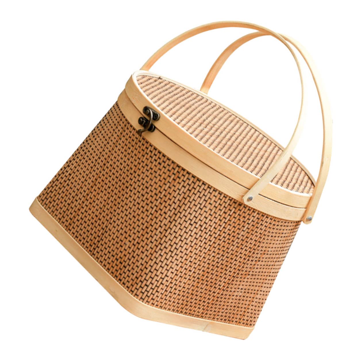 SOLUSTRE Bamboo Handbasketball Woven Storage Basket Rattan Basket Handles Wicker Storage Packing Restaurant