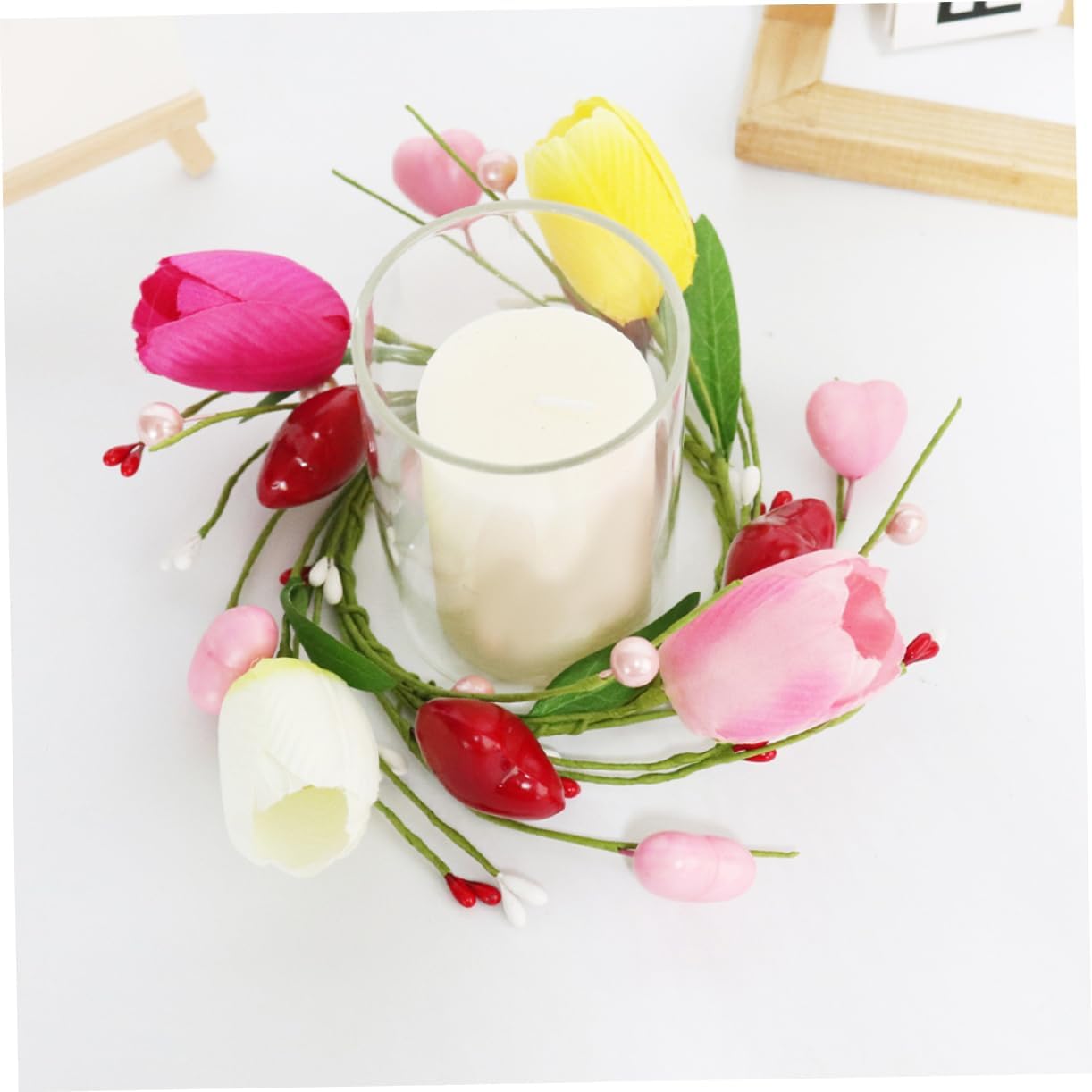 Flower Candle Wreath Artificial Flowers Romantic Decoration for Valentine Day Mother Day and Wedding Table Centerpiece and Powder Design