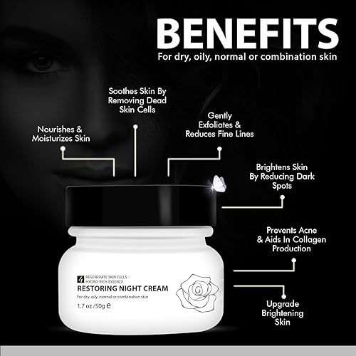 Miniatura 7 de Crema de noche restauradora para la cara  Crema hidratante antienvejecimiento  Crema facial renovadora para la piel con esencia hidrorica  1.7 onzas