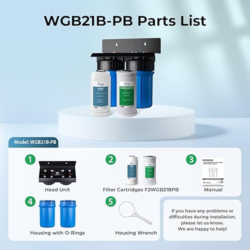 Miniatura 6 de iSpring WGB21B-PB Sistema de filtración de agua de 2 etapas para toda la casa con bloque de carbono de 10" x 4.5" FC15B y filtro reductor de plomo
