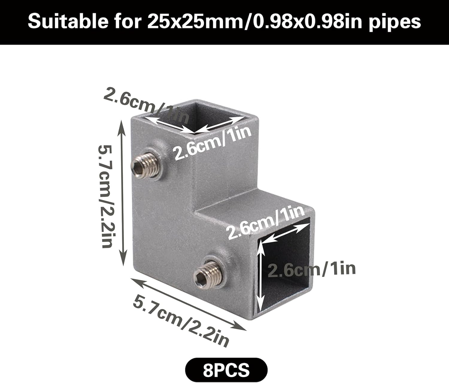 8 PCS 1''/25 mm Square Tube Connector, 90 Degree 2-Way Elbow Square Pipe Fitting, Aluminum Alloy Elbow Chain Fence Guardrail End Rails Clamps
