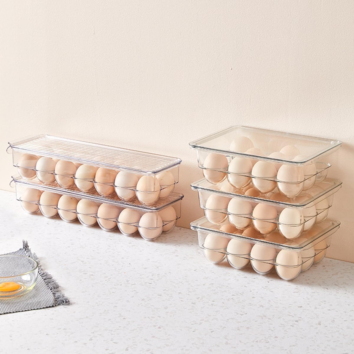 KLUFO 2 Pack Egg Container for Refrigerator,12 Egg Container with Lid & Handle,Clear Stackable Egg Tray, Plastic Egg Storage Bins for Fridge Organizers and Storage(12 Slot Capacity)
