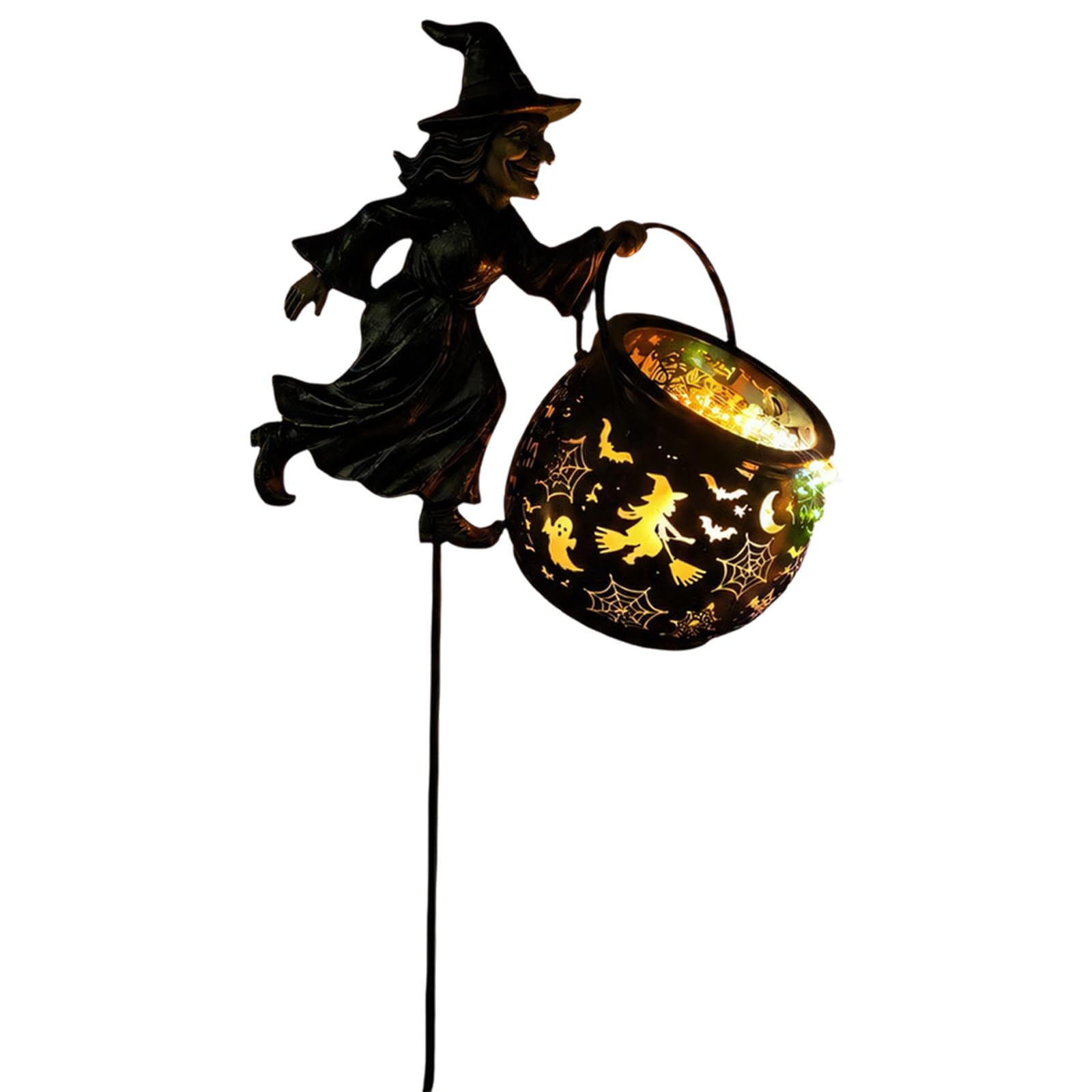 Estaca de luz de jardín para iluminar el porche con diseño de bruja de Halloween