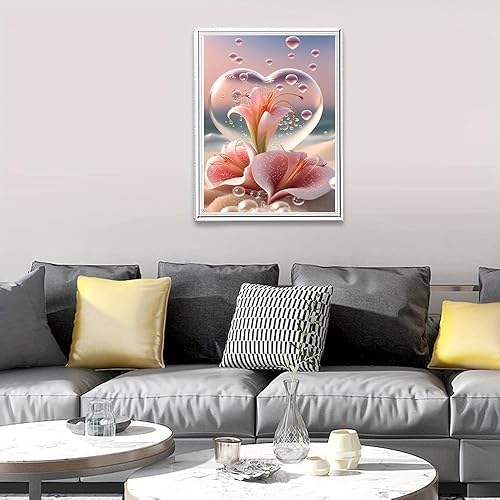 Miniatura 5 de mjcakrn Kits de pintura de diamantes para adultos, kit de arte de diamantes de corazón de flores, arte de diamantes de taladro completo 5D con