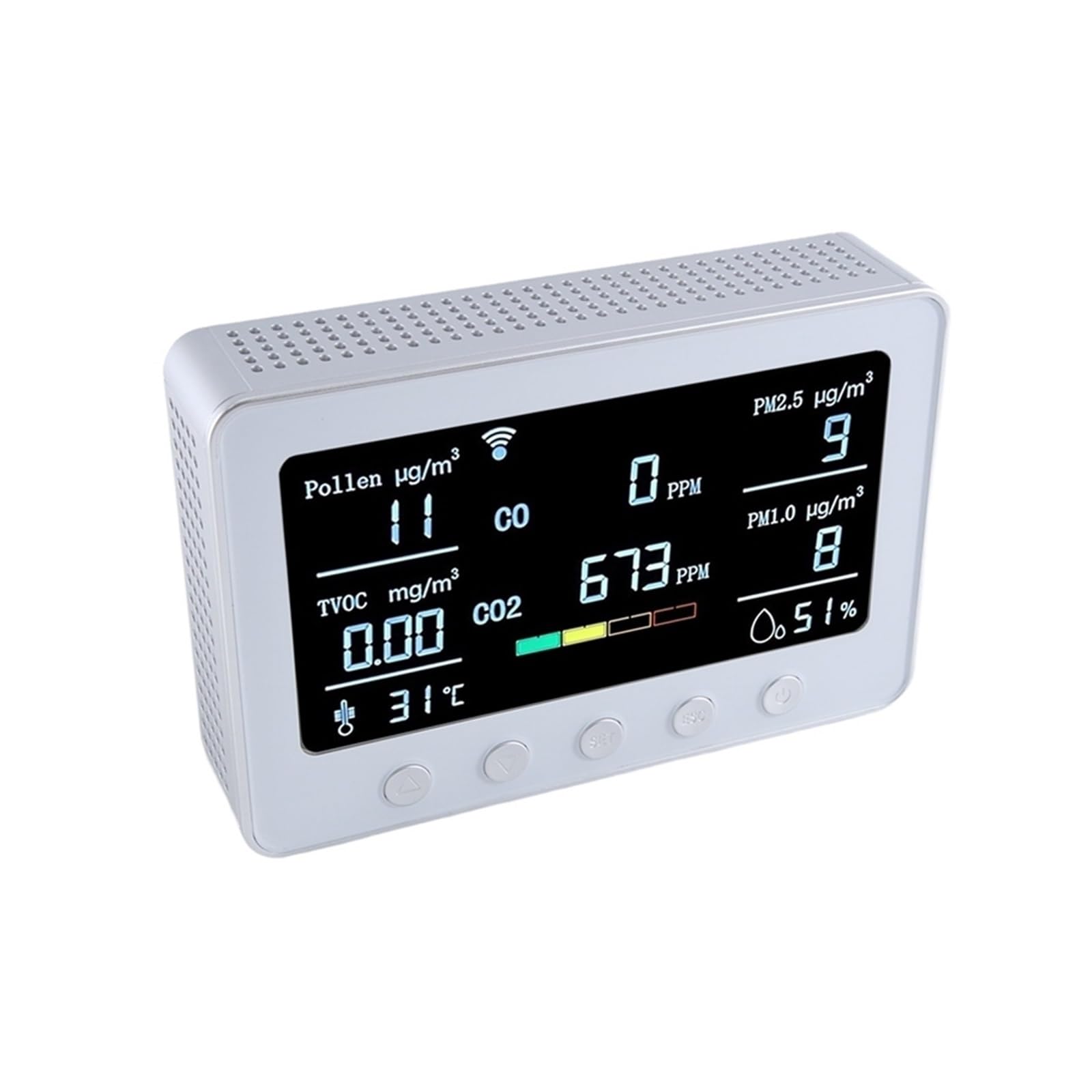 Monitor jakości powietrza, Monitor ści powietrza wykrywa pyłki TVOC CO CO2 PM2.5 1.0 Temp RH Kontroler IoT Rejestrator danych RS485 do domu