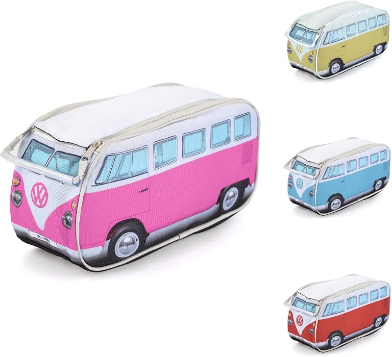 Necessaire de viagem Volkswagen T1 Camper Van Board Masters com bolsos internos e zíper duplo, Rosa
