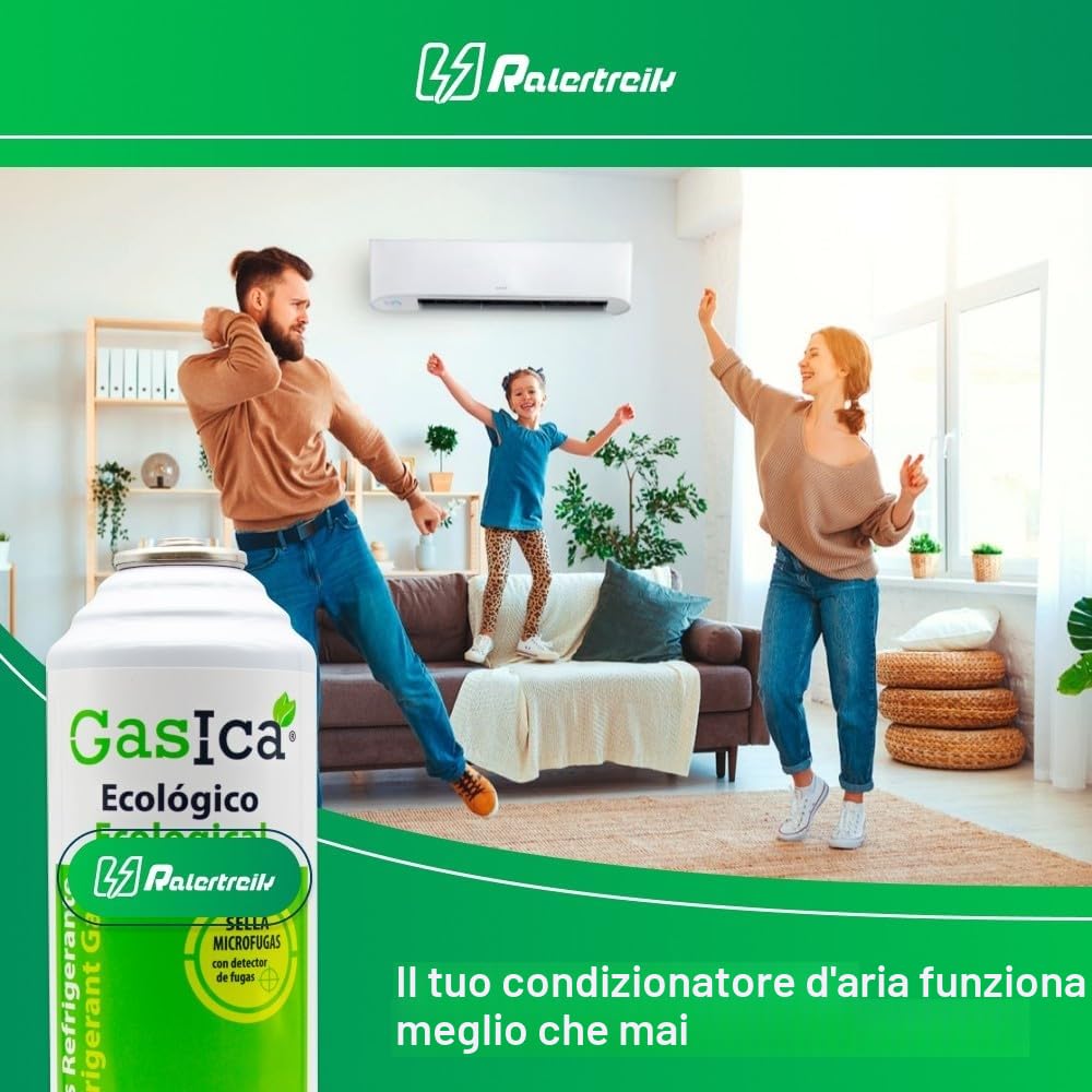 Confezione 2 Bombole Gas Refrigerante Biologico Benzica V2 Sostituto R22, R32, R407, R290 e R410 Plus Tubo con Chiave di Passaggio per Ricarica Macchina Aria Condizionata