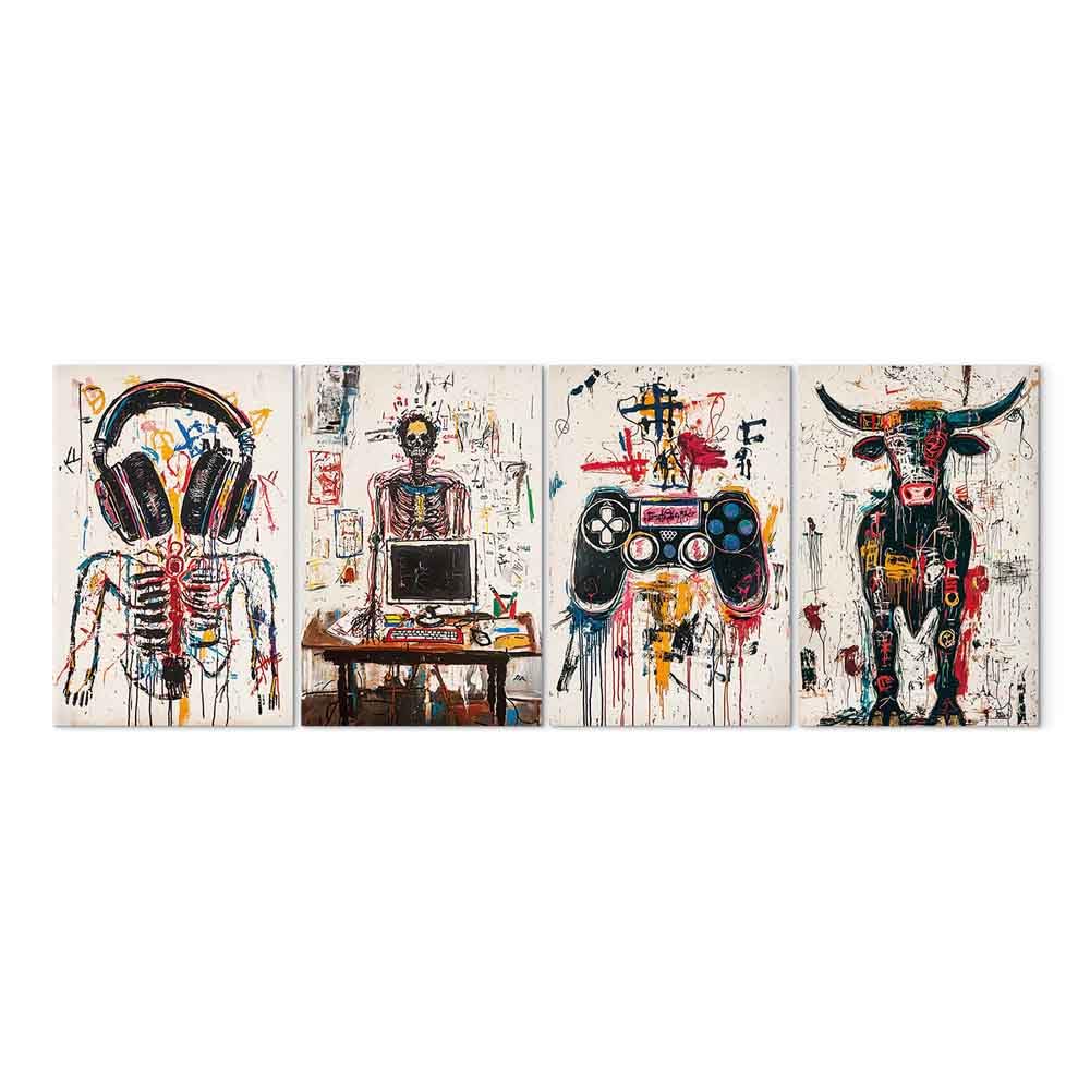 murando - Set di 4 Quadri Fonoassorbenti Decorativi Componibili Graffiti Musica e Gaming 240x90 cm Ciascuno delle Dimensioni di 60x90cm - Collage - Quadro Moderno - Protegge da Rumori i-H-10011-b-a