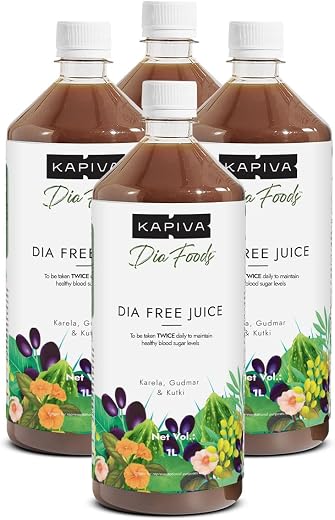 Kapiva Dia Free Juice (4 L) | For Holistic Blood Sugar Care | Amla, Karela, Jamun, Guduchi & 7 More - Super Saver Pack of 4