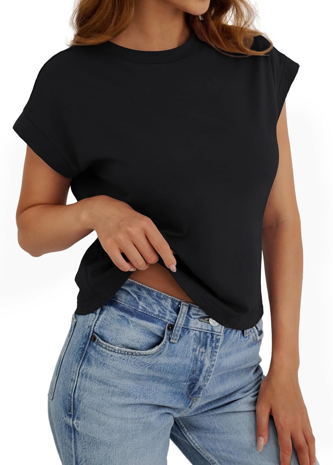 Womens Crop Tops Cap Sleeve T Shirts Cotton Crewneck Loose Fit Trendy Short Sleeve Tops for Women 2026 - Image 3