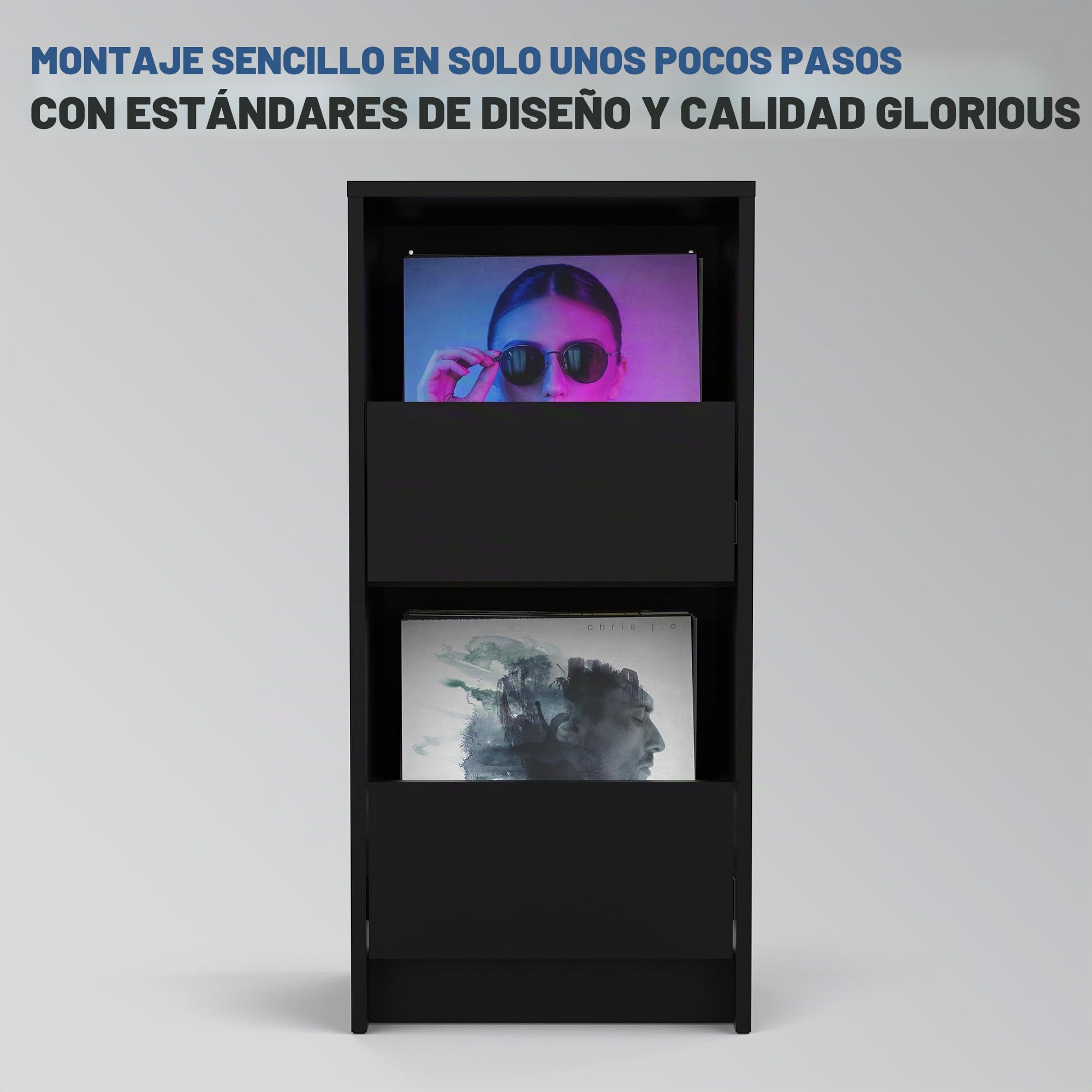 Glorious Vinyl Vault - Armario para Discos de Vinilo con cajones de Cierre Suave para LPs de 12 Pulgadas, Capacidad para 160 álbumes, diseño Modular, Color Negro