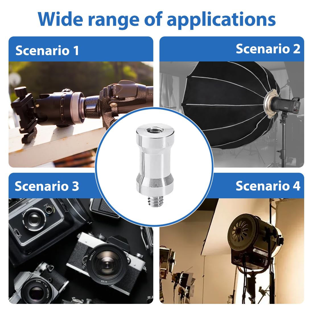 EIHI 4 Stück 1/4 Zoll Buchse Auf 1/4 Zoll Stecker Konverter Gewindeschraube Adapter Zapfen Aluminiumlegierung Für Studio Lichtstativ,Blitzschuh,Kaltschuhadapter, Gewindeadapter