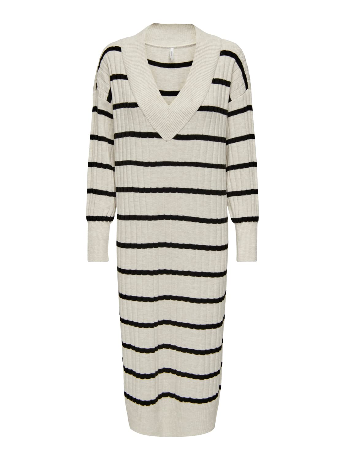 Bestseller A/S Women's Onlnew Tessa L/S Midi V Dress KNT Noos, Pumice Stone/Stripes:Black, L