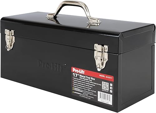 Miniatura 2 de Pro-Lift Caja de herramientas de acero  Caja de herramientas de metal de 17 pulgadas portátil con asa  Cierre de pestillo de metal resistente y