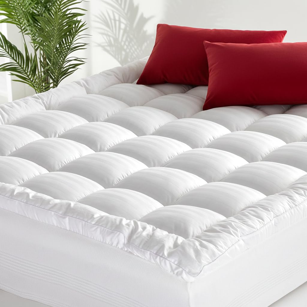 Queen Mattress Topper for Back Pain Relief, Ultra Soft Pillow Top Mattress Pad with 100% Breathable Cotton Top, 8-22" Deep Pocket Skirt, Cooling