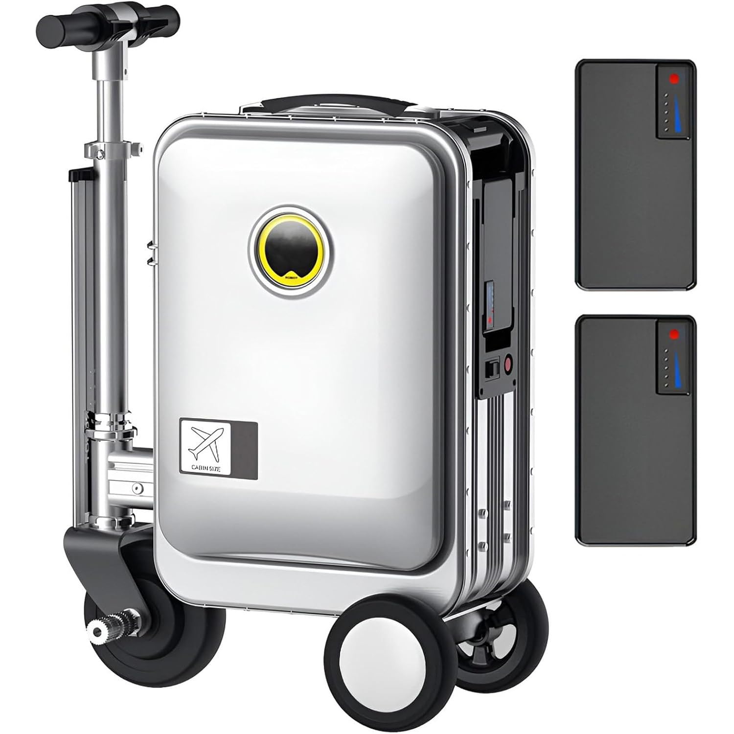 Maleta Inteligente Eléctrica 20'' con Marco de Aleación de Aluminio, Batería Segura 93,6 WH,Cerradura con Contraseña,Puerto de Carga Externo,Diseño Ligero e Impermeable Silver-with2battery