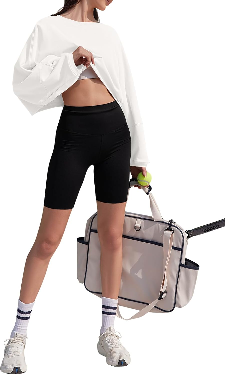 Tankaneo Womens Long Ballon Sleeve Sweatshirts Tops Cropped Crew Neck Loose Fit Casual Workout Shirts - Image 5