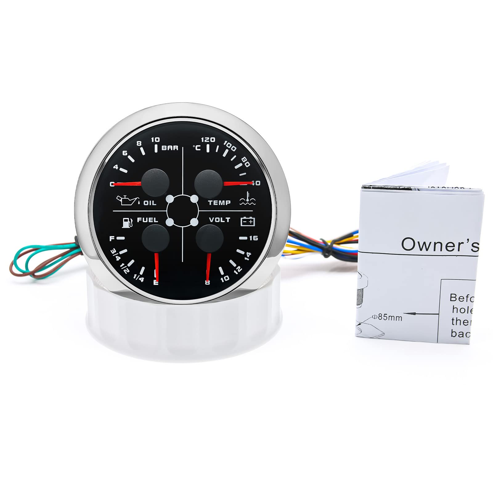 85 mm 4 en 1 medidor multifuncional, nivel de combustible impermeable 0 – 190 ohmios, presión de aceite, medidor de temperatura del agua ℃/bar para coche, caravana, barco, motocicleta