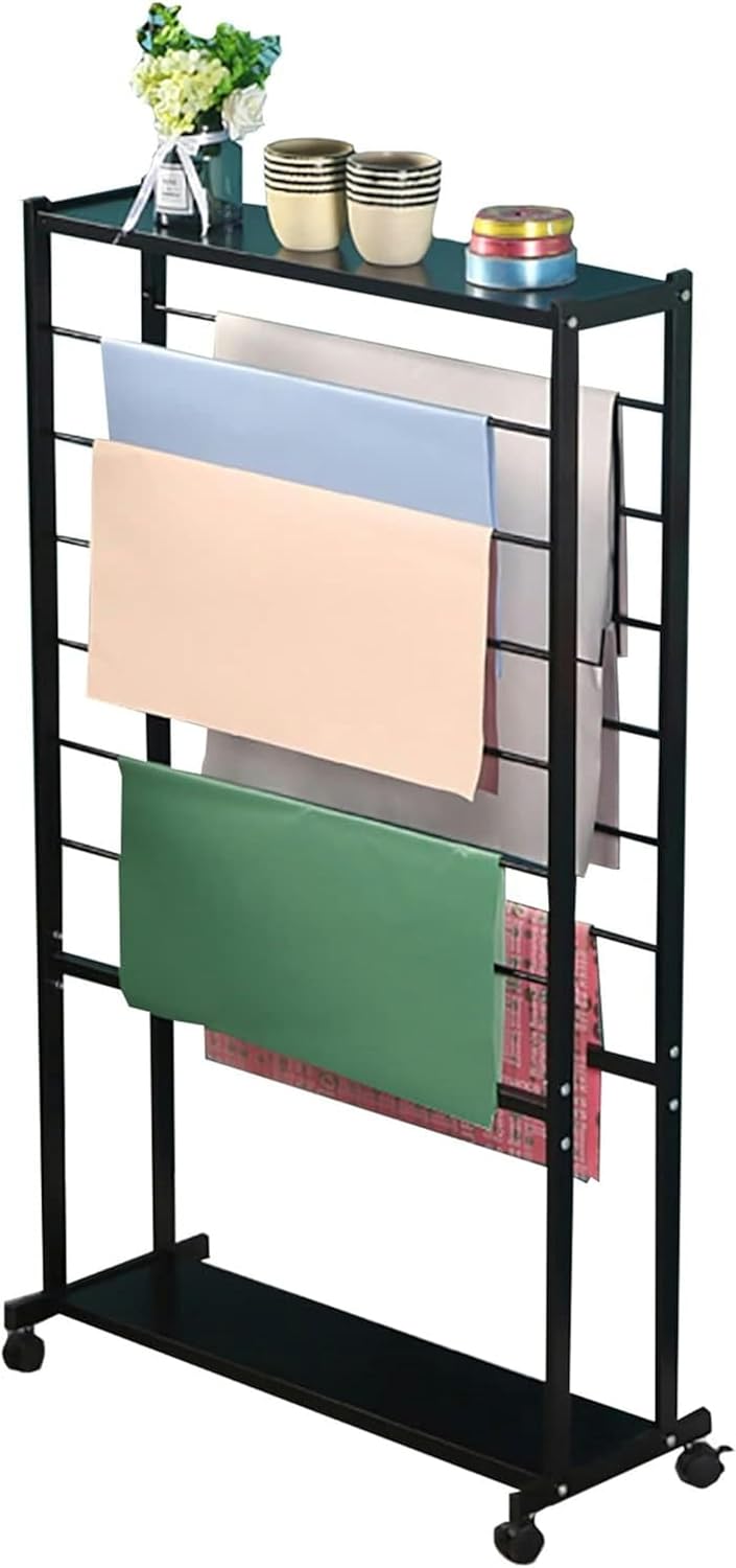 Large Capacity Multi-Purpose Display Stand Holder for Scarf/Wrapping Paper/Ribbons, Double-Sided Heavy Duty Metal Storage Organizers Rack, Space Saving (Color : White)-1PC-, Black