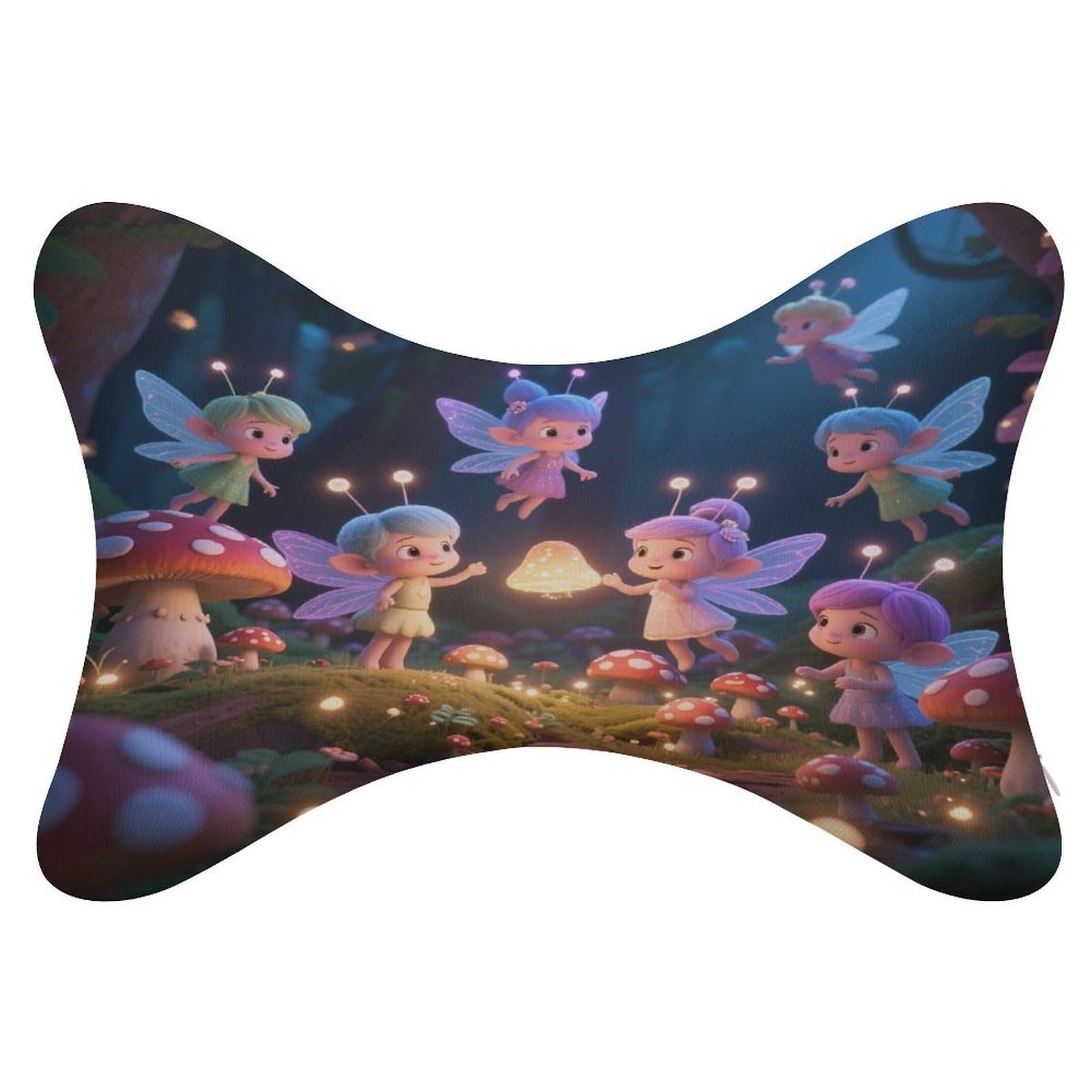 VstaDank Fairies in Mushroom Forest Car Pillow Soft Car Neck Pillow Breathable Dog Bone Shaped Travel Neck Pillows Washable Removable All-Season Universal Cars Head Rest Pillows