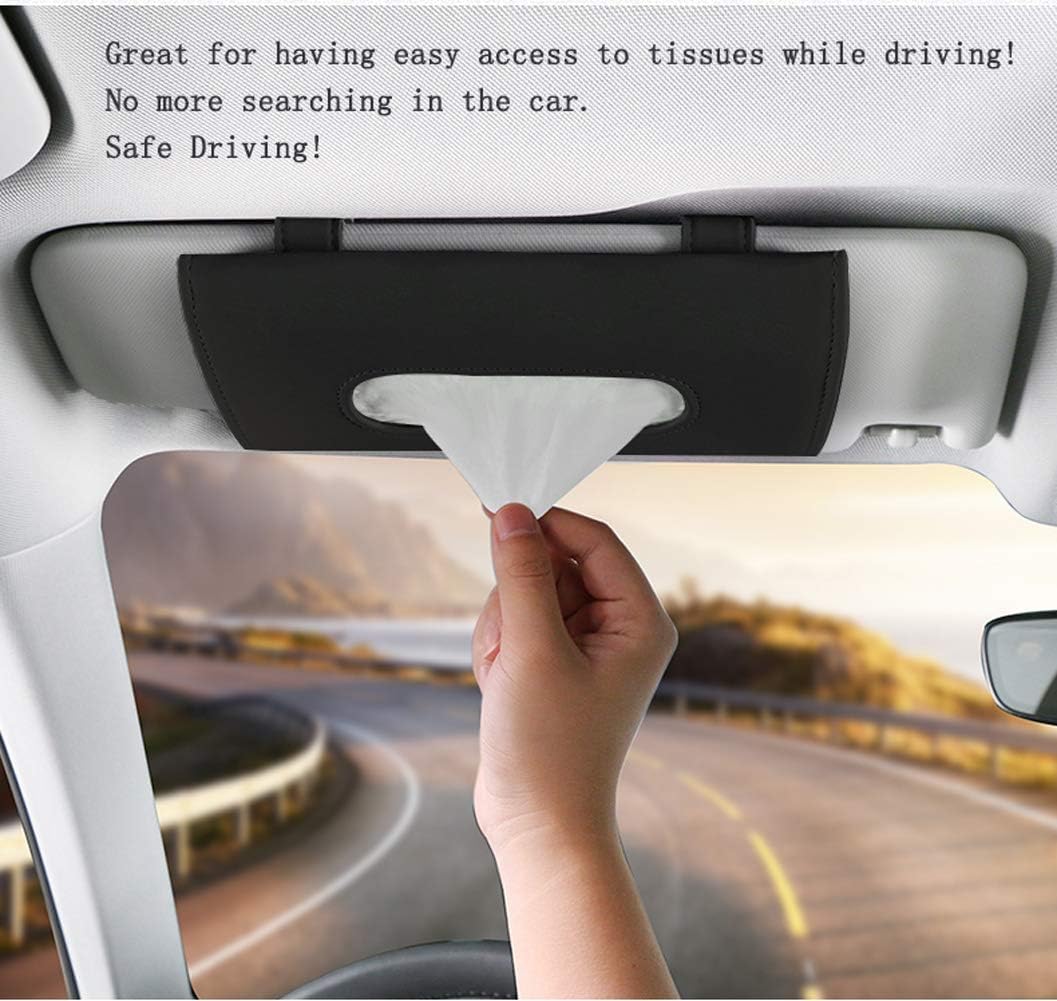 BITTZOOT Car Tissue Holder,Leather Tissue Holder,Car Visor Tissue Holder,Hanging Tissue Holder,Premium PU Leather Car Tissue Holder Visor for Universal car (Black 1