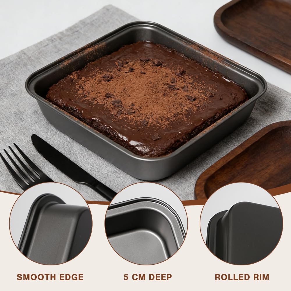 3 Pièces Plats à Gratin Carrés avec Revêtement Antiadhésif | 22.5cm/25.5cm/27.5cm, Noir Plat Four en Acier Inoxydable, Moule à Gâteau Carré, pour Gâteaux Brownies Lasagnes Rôtis