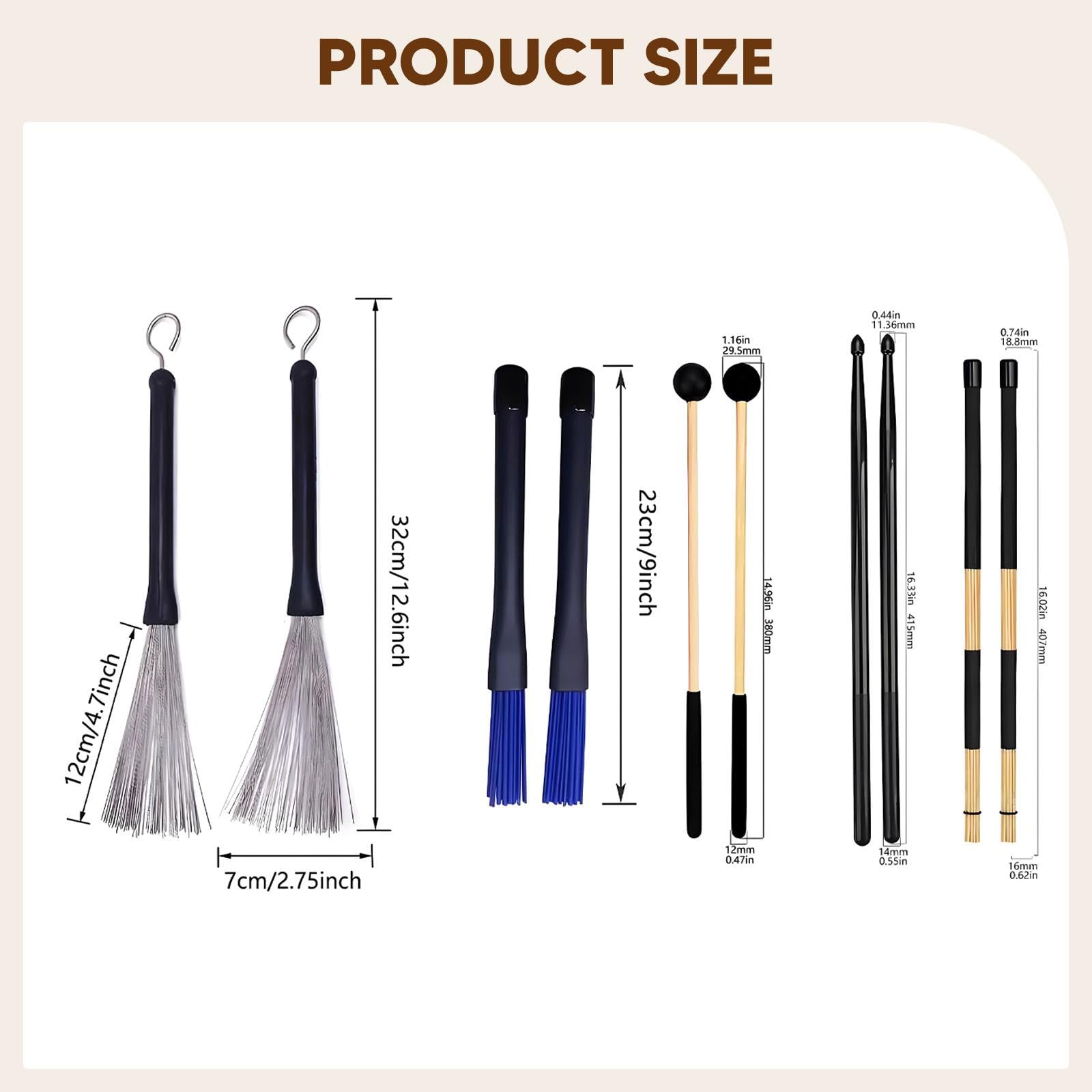 Generic Set di Bacchette per Batteria, Spazzole in Metallo per Esercitarsi, Ideale per Appassionati di Musica E Amanti Del Folk.