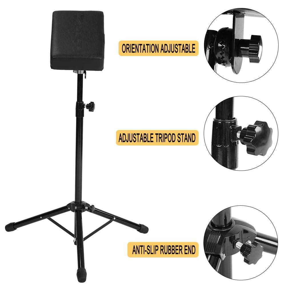 Reposabrazos ajustable para tatuaje, trípode portátil para tatuaje con almohadilla de esponja suave para uso doméstico o salón, altura ajustable de 44.1 a 25 pulgadas