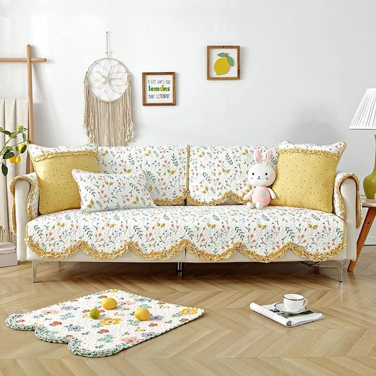 Printed Sofa Protector Anti-Slip Dustproof Cushion Pillow Cat Dog Anti-Scratch 1 2 3 4 Seaters, L Shape Sofa Cover(90 * 90cm, Yellow)