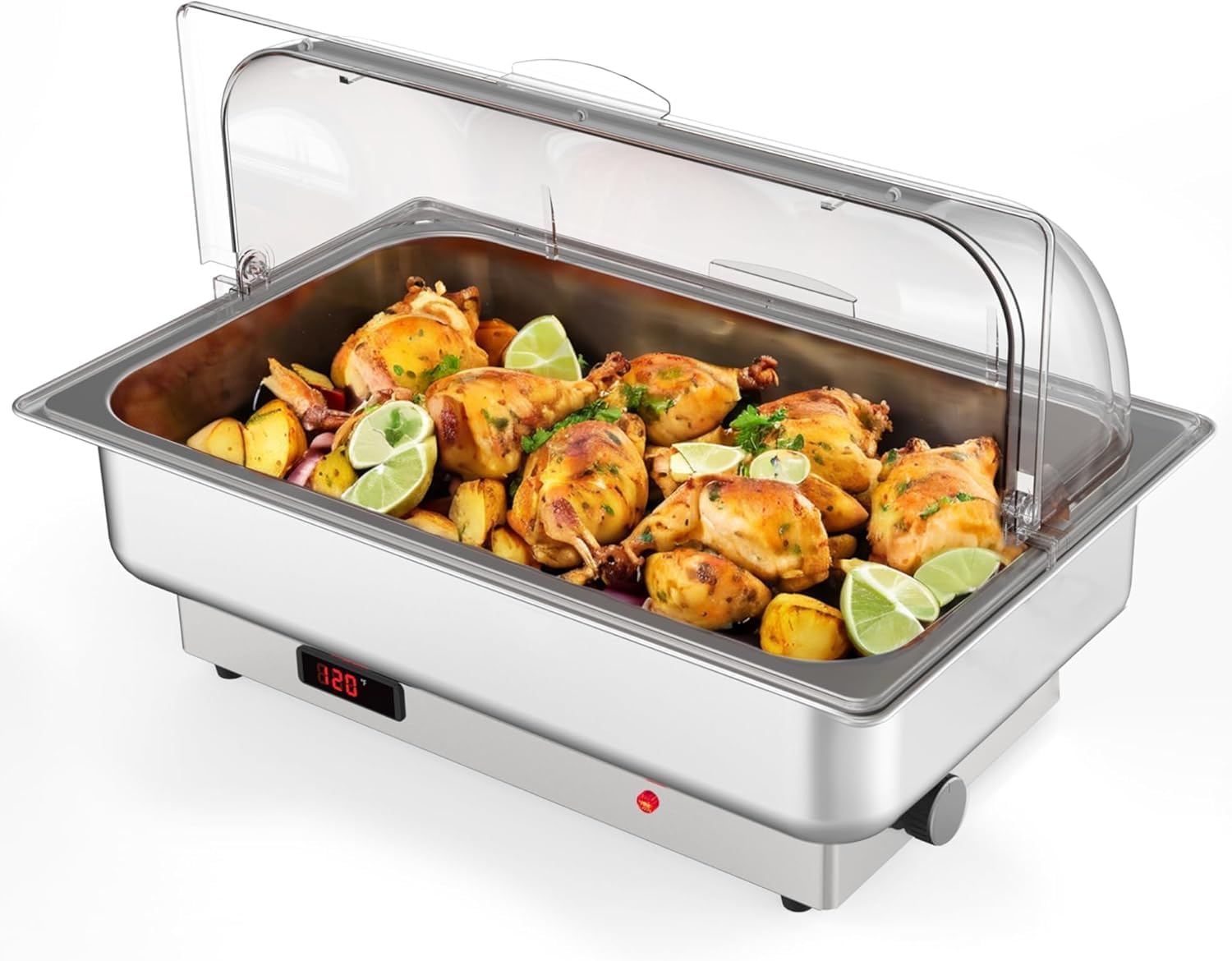 Elektrischer Chafing Dish 600W Mit Rolltop-Deckel | Edelstahl Speisewärmer Für Buffet & Catering | 1/1 GN & 2 x 1/2 GN Behälter | Temperaturregelung Für Partys & Events – 220V