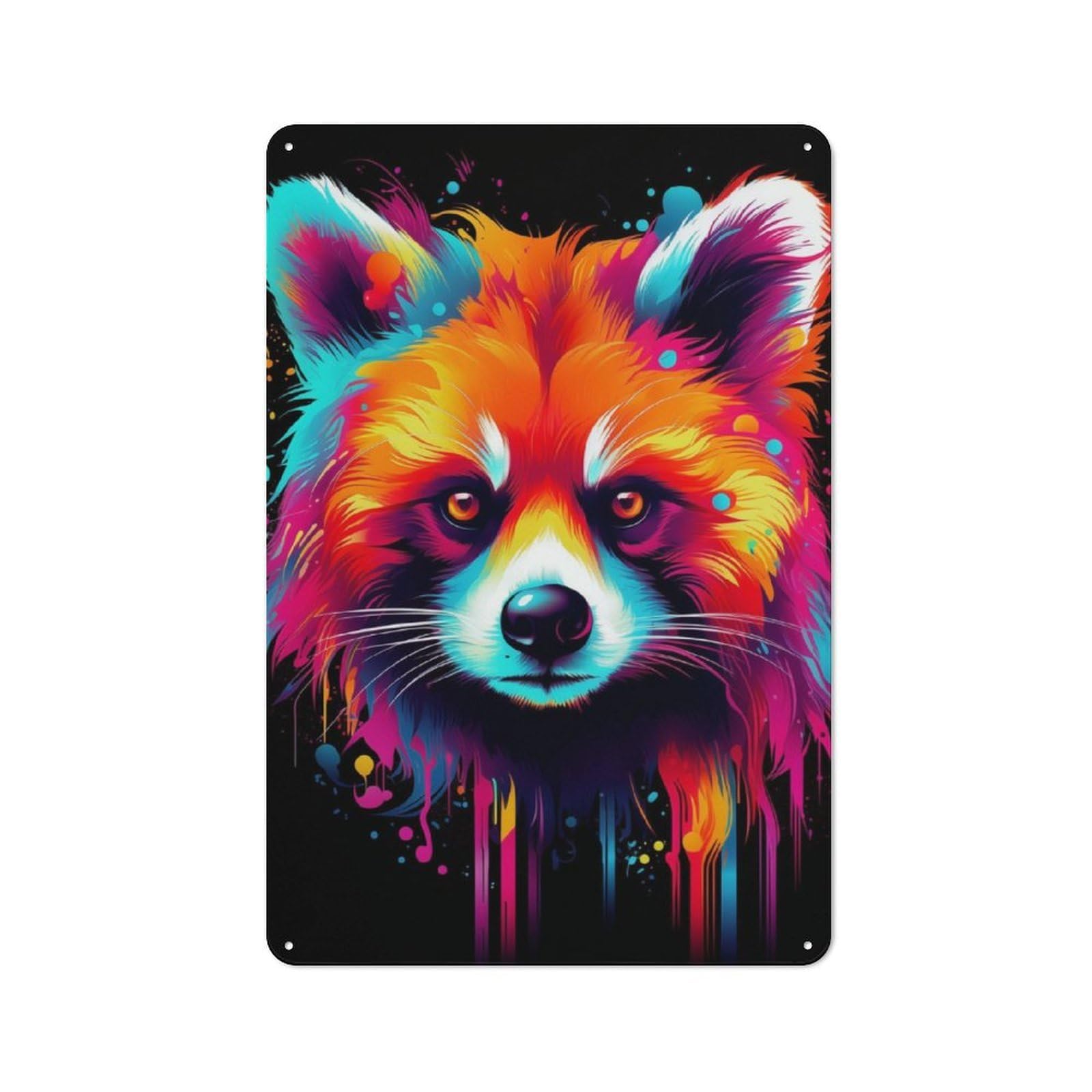 Retro Neon Red Panda Vintage Tin Sign 30x20cm, Retro Room Decor for Lounge, Study, Pub Or Wall Gallery