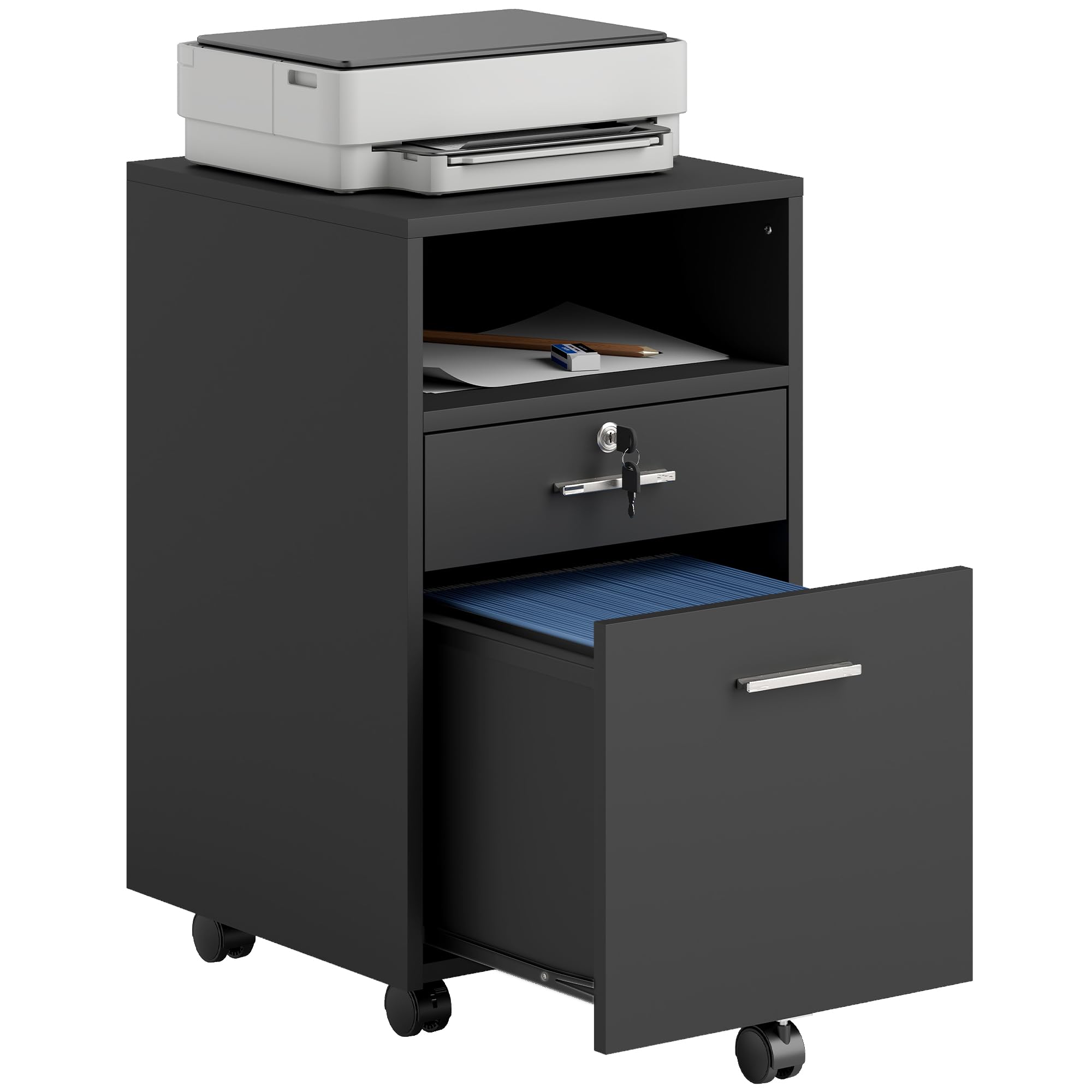 Vinsetto Mobile File Cabinet Lockable Storage Unit Cupboard for A4 Letter Home Filing Furniture for Office, Bedroom and Living Room, 39x40x65cm, Black