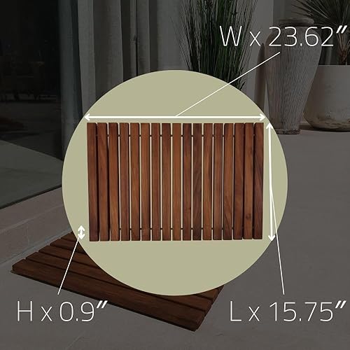 Miniatura 5 de Nordic Style Teak Alfombra de ducha y baño, uso en interiores y exteriores, plataforma de madera antideslizante para sauna, piscina, decoración de