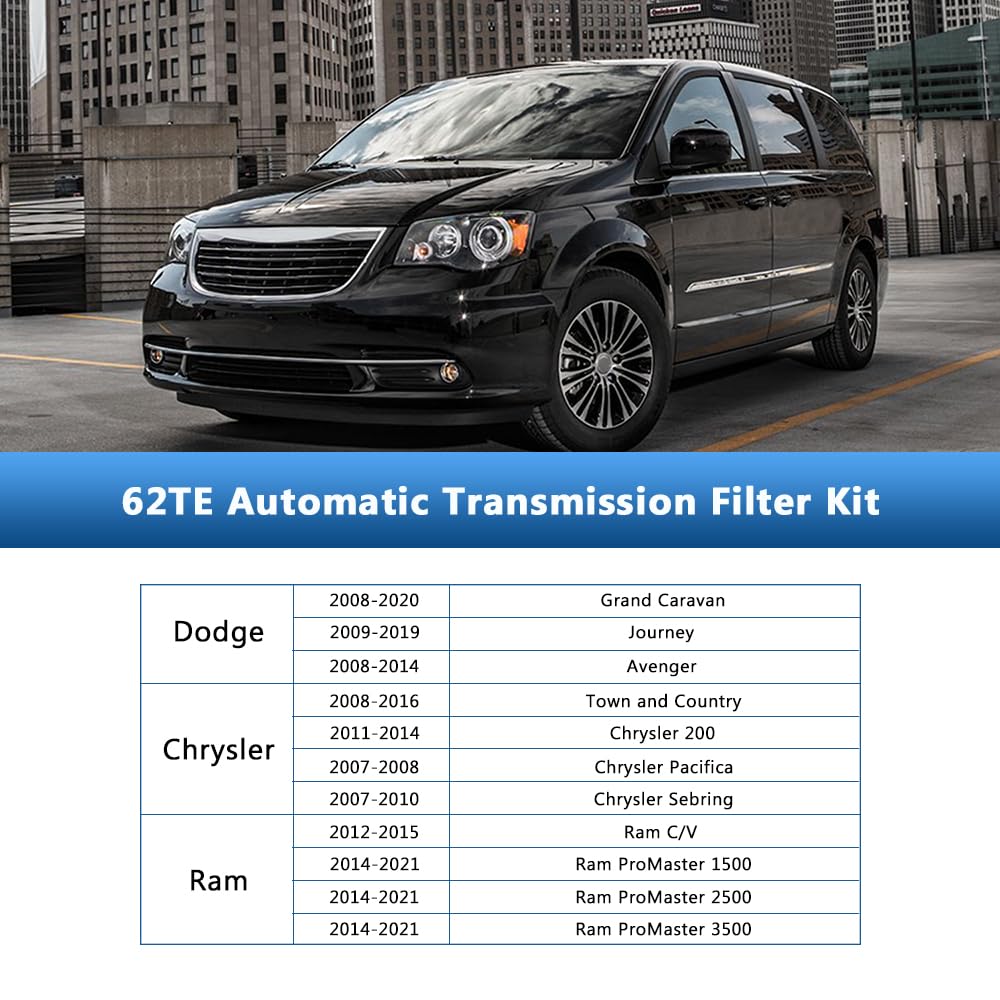 Riloer Kit de filtre de transmission automatique 68018555AA Compatible avec Chrysler 2008-2016 TOWN & COUNTRY Compatible avec Dodge RAM C/V PROMASTER 1500 2500 3500 Compatible avec Volkswagen ROUTAN