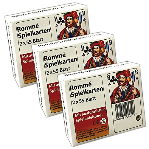 Preisvergleich Produktbild HAC24 3 Packungen Romme Spielkarten 2X 55 Spielkarten Canasta Bridge Kartenspiel