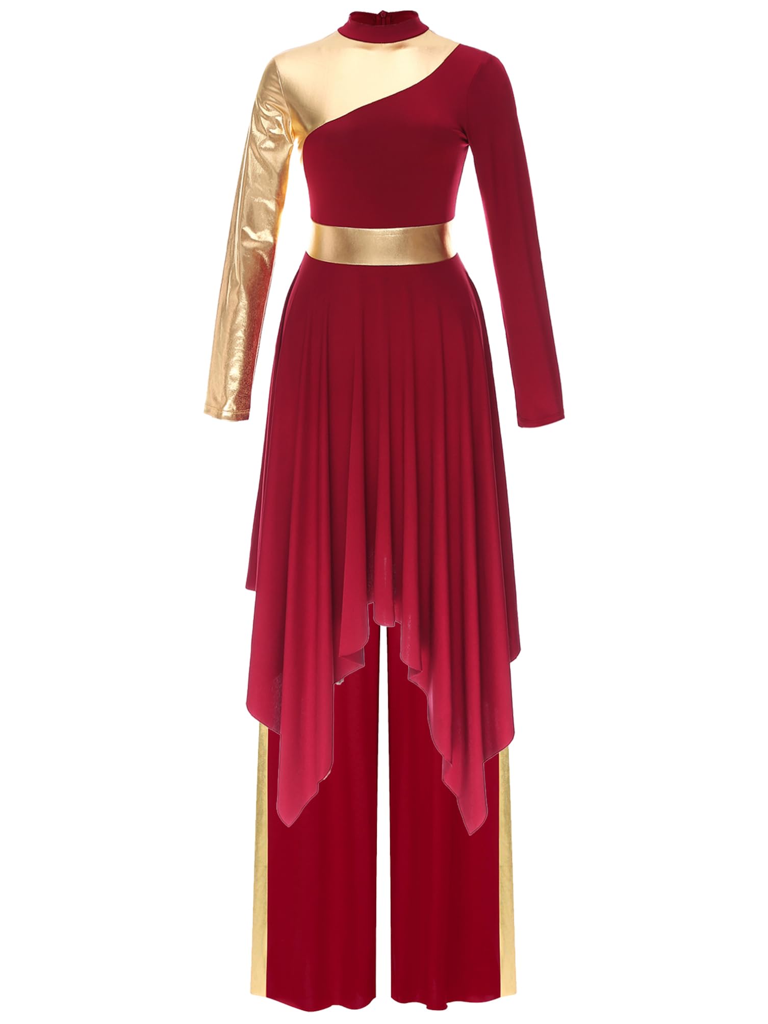 dPois Vestito da Donna per Danza Lirica Liturgico Contemporanea con Pantaloni a Gamba Larga Abito da Ballo Latino Moderno Valzer Tango Costume da Danza Samba Salsa