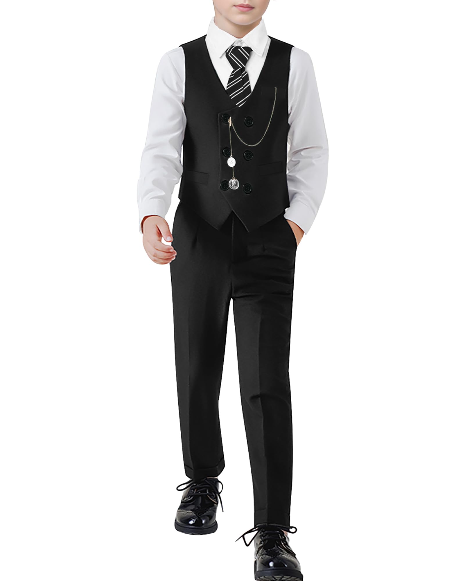 ZOEREA Boys Suit Formal Dress Clothes Big Boy Wedding Outfit Vest+Pants+Dress Shirt+Chain+Adjustable Tie 6-10Y