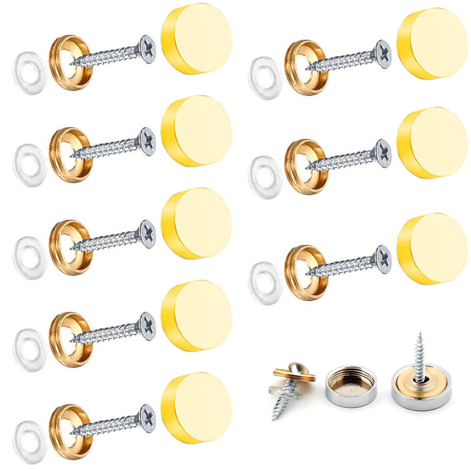 Wopanxye 8 Sets Mirror Screws Caps 21mm Decorative Brushed Covers Hardware hrome Stainless Steel Polished Nails Washer for Glass Signs Bath Plates Panels Coffee Tables Wardrobes Wood Furniture