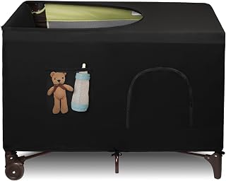 Dofilachy Blackout Cover for Pack N Play - Crib Blackout Cover Tent - Canopy Cover - Breathable Travel Crib Tent - Portable Stretchy Blackout Tent(Pocket)