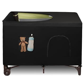 Dofilachy Blackout Cover for Pack N Play - Crib Blackout Cover Tent - Canopy Cover - Breathable Travel Crib Tent - Portable Stretchy Blackout TentPocket