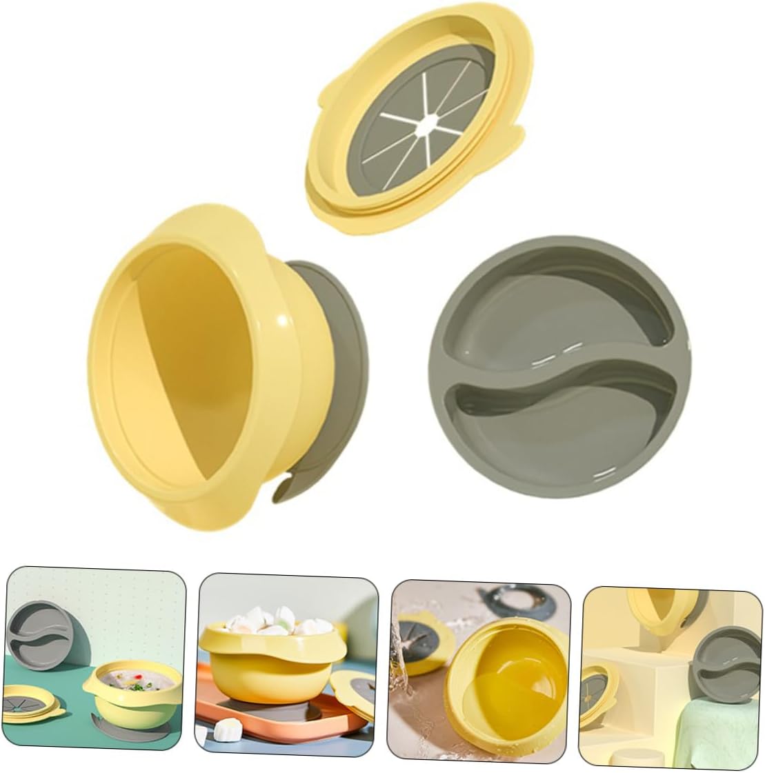 Mikinona Portable Suction Bowl with Detachable Suction Cup Food-grade Tableware Leak-resistant and Easy to Clean for Safe Odorless Material in Yellow