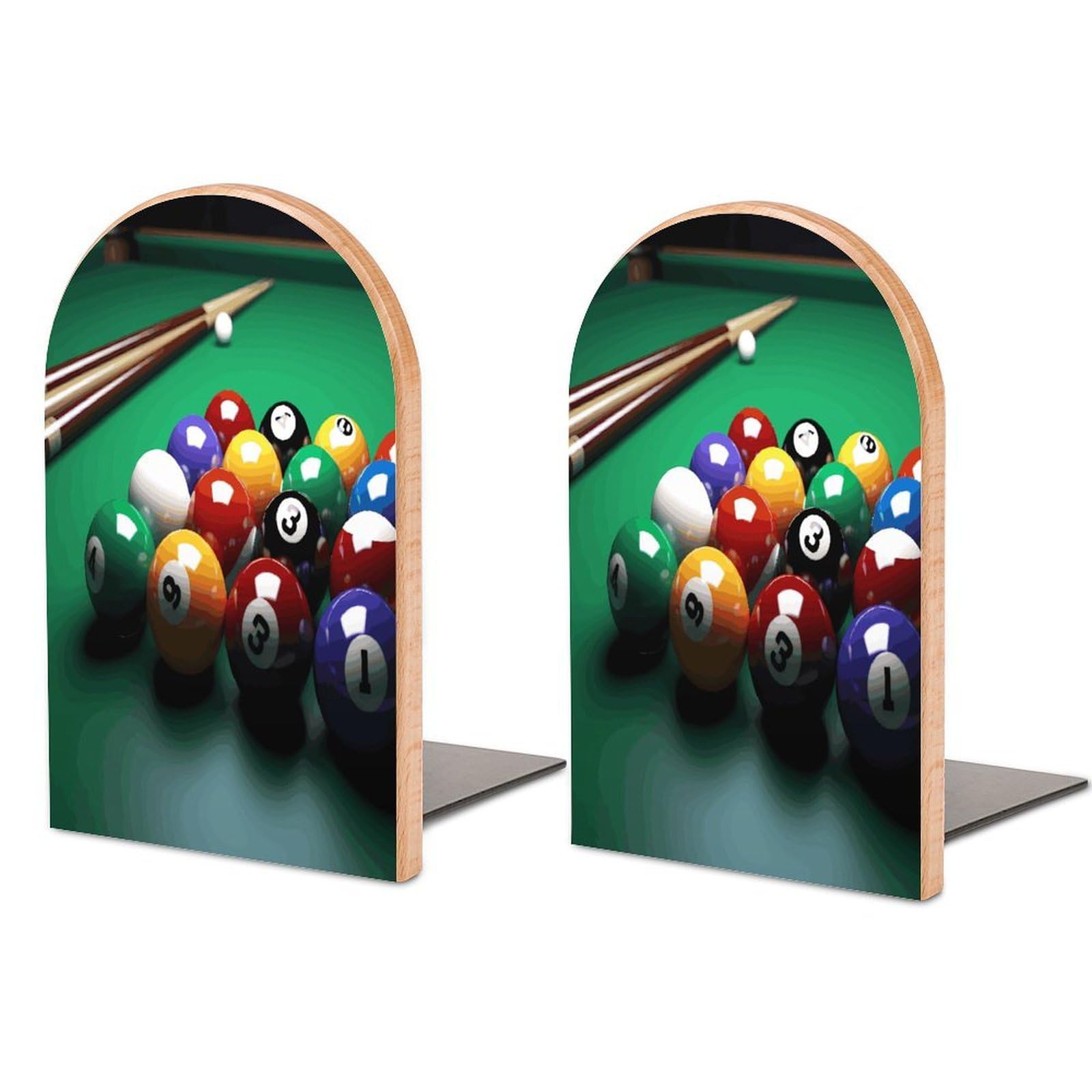Billiards Bookends for Shelves Non Skid Book Stoppers Universal Economy Bookend Heavy Duty Wood Book End Decorative Book Shelf Holder for Home Office Desk 1 Pair