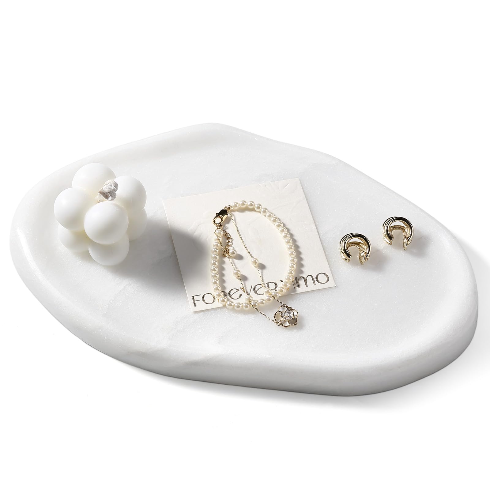 Koville Luxurious White Marble Vanity Tray, Cloud Shape Serving Stone Key Tray for Home Decor, 10" x 7" Marble Storage Trays for Bathroom, Stone Plate Holder for Perfume, Candle and Jewelry