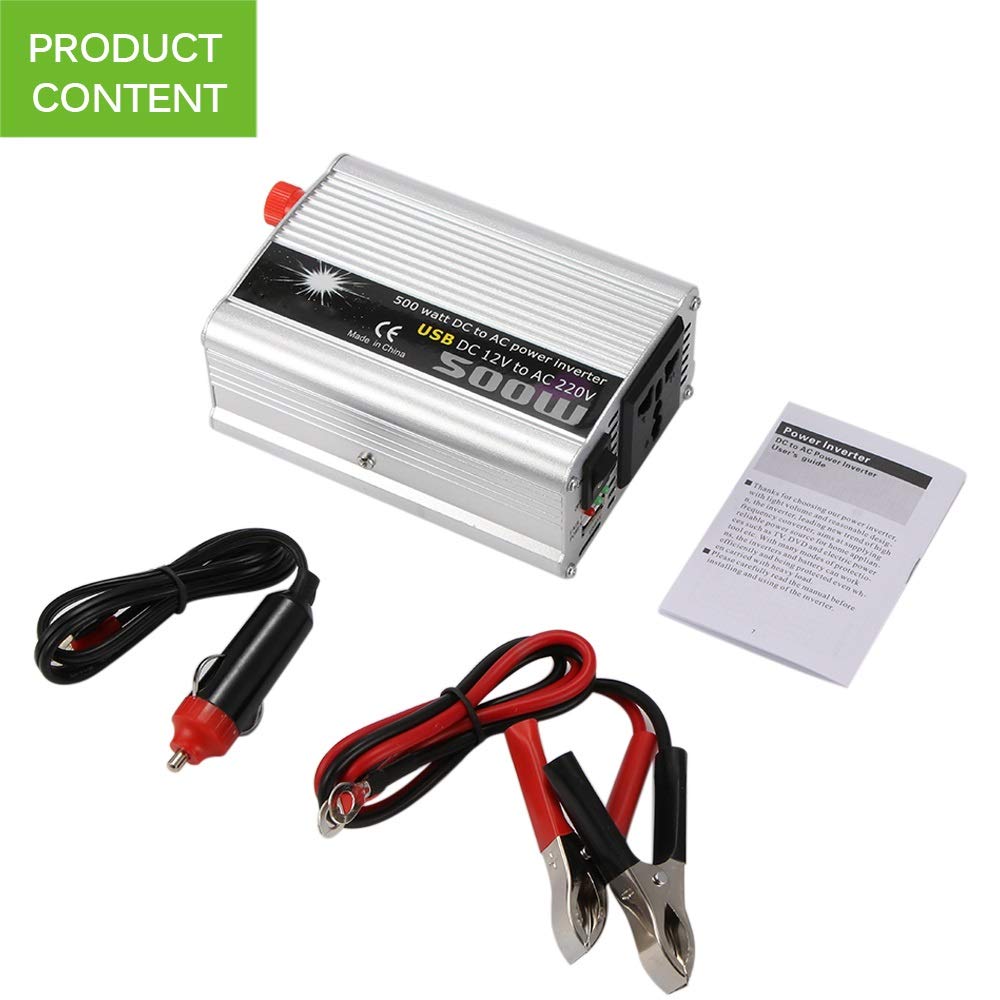 Inverter, Inverter Onda Pura 500W Inverter 12 V 220 V trasformatore di tensione Charger DC 12V a 220V AC convertitore di potere con USB Alimentatore da auto Potenza di picco 1000W