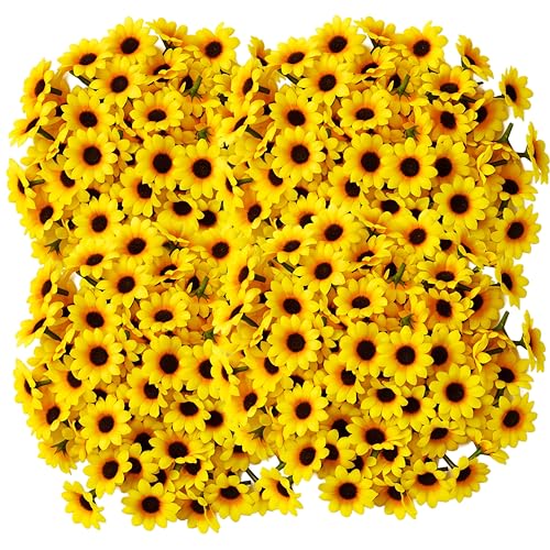 Image of Artificial Mini Sunflower Heads - Pack of 50, Yellow Silk Sunflowers for DIY Crafts, Flowers for Hair Styling, Home Office Decor, Bouquets, Scrapbooking & Party Decorations (50)